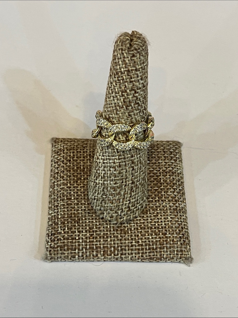 Gold Plated Chain-Link Pavé Ring - Women's Fashion Jewelry